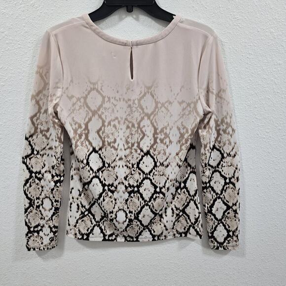 Calvin Klein Animal Print Blouse Womens Long Sleeve Draped Front Top Casual S - Picture 13 of 14